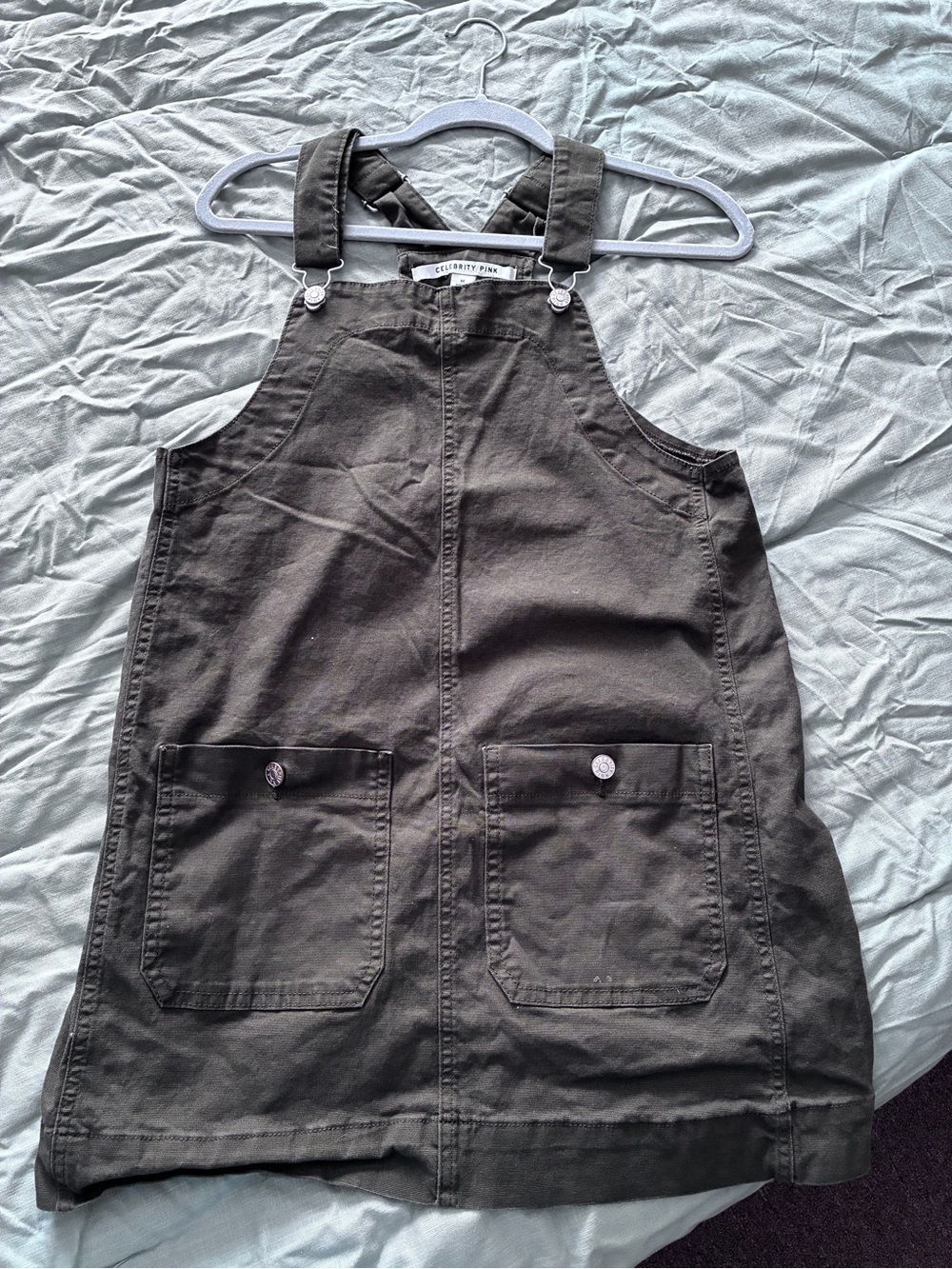 Celebrity Pink Pinafore Hunter Green Overall Dress with Pockets